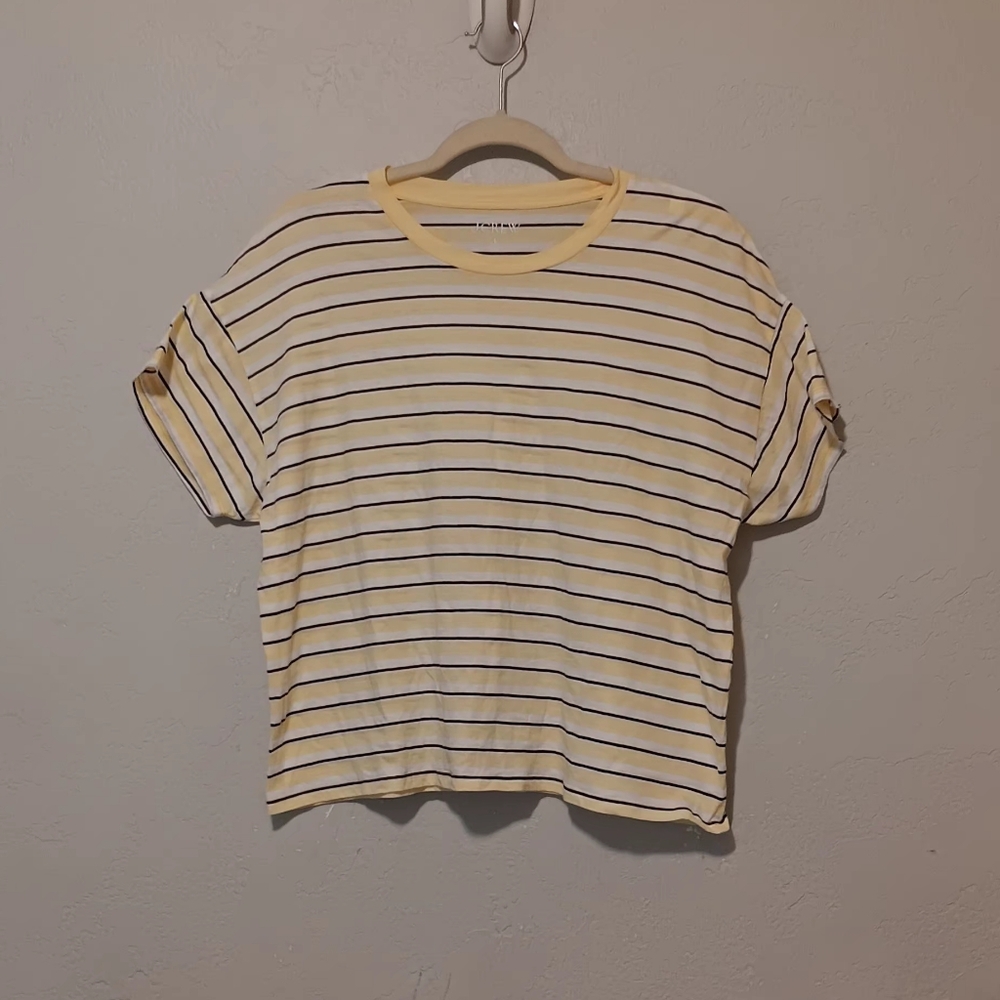 J.Crew Crop T- Shirt‎ Striped Yellow-Black SzL Tee Casual Basic